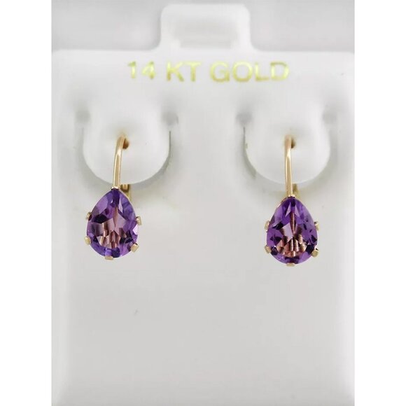 Genuine 2.14 Cts Amethyst Dangling Earrings 14k Gold